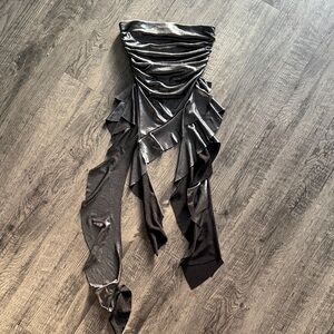 Akira Metallic Black Ruffled Tube Top